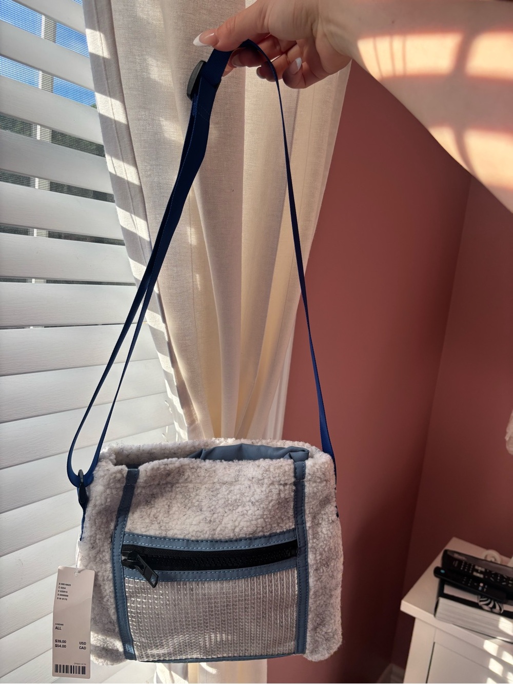 Urban Outfitters Sherpa Crossbody Bag in Cream and Blue